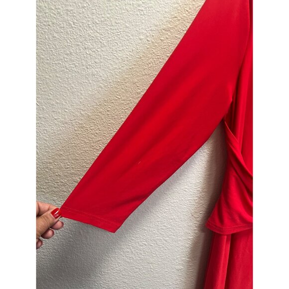 Womens Red Ruched Waist Dress By Black Saks Fifth Avenue Size 16 3/4 Sleeves Bac - Picture 6 of 9